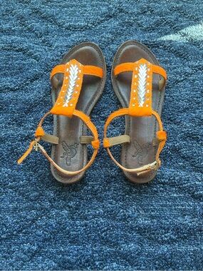 Freebird by Steven Orange Beaded T-Strap Sandals Size 8